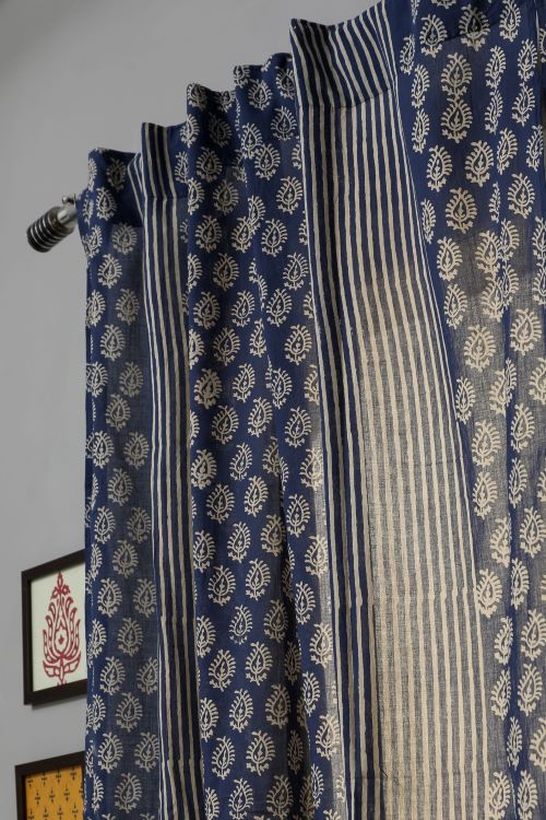 Sooti Syahi Delphinium Hand Block Printed Window Curtain
