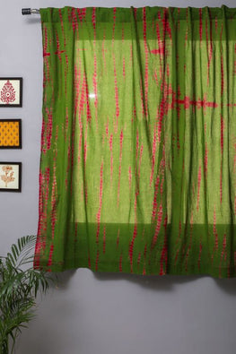 Hardy Mum Hand Block Printed Window Green, Red Curtain