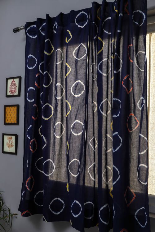 Blue Flax Hand Block Printed Window Curtain