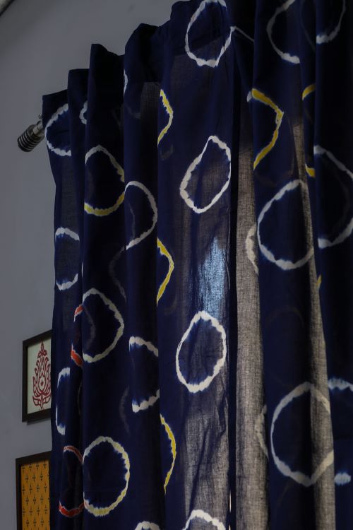 Sooti Syahi Blue Flax Hand Block Printed Window Curtain