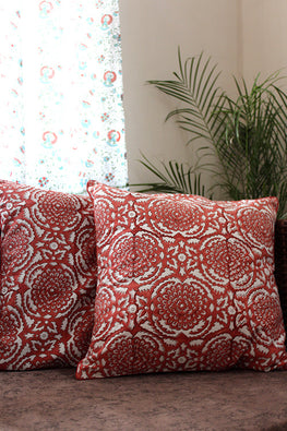 Sootisyahi 'Floral Blossom' Handblock Printed Cotton Cushion Cover Set | Relove