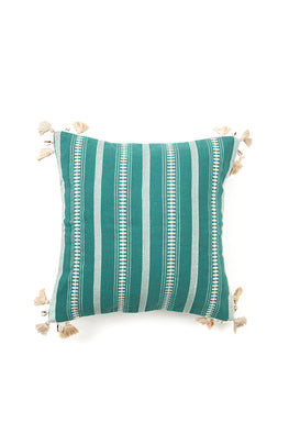 Green Handwoven Cotton Cushion Cover With Bhujodi Weave