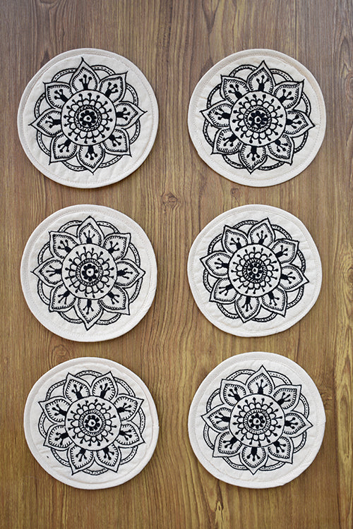 Okhai 'Pure Light' Hand Embroidered Coasters (Pack Of Six)