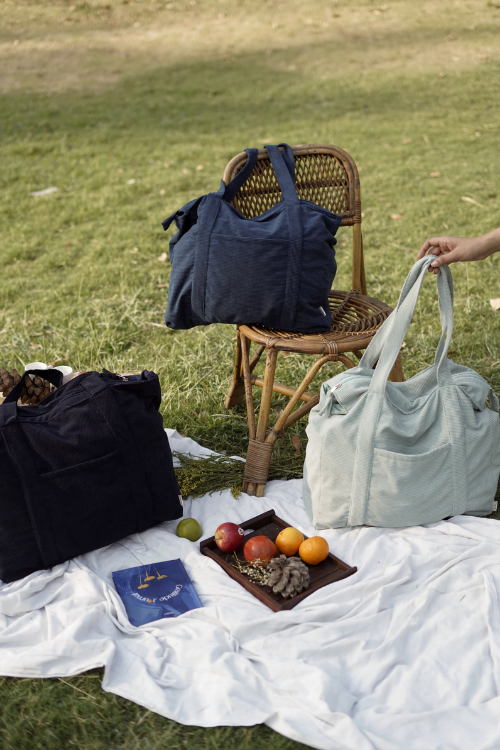 Ekatra Minimalist Corduroy Shoppers Tote - Sage