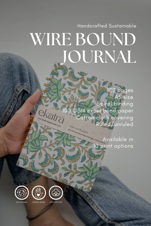 A5 Wire Bound Ruled Journal By Ekatra - Indigo Chevron ( Set Of 2 )