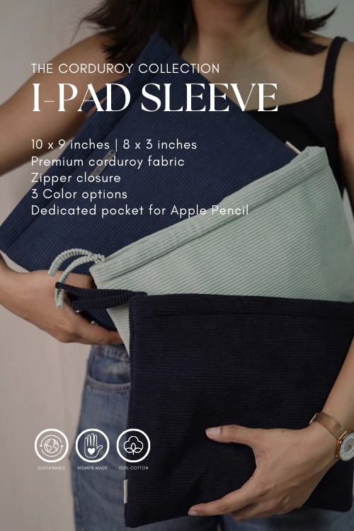 Ekatra Corduroy I-Pad Sleeve - Vincent Blue