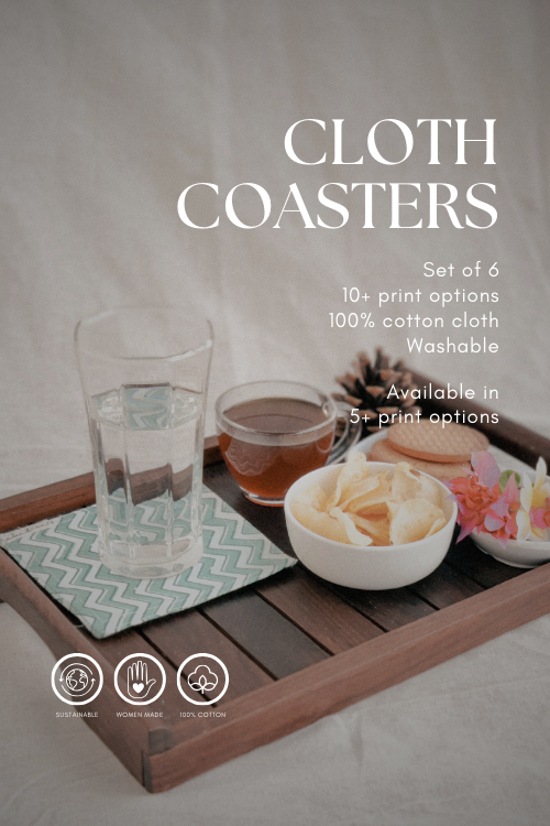 Green Chevron Cloth Coasters By Ekatra - Set Of 6 X 3