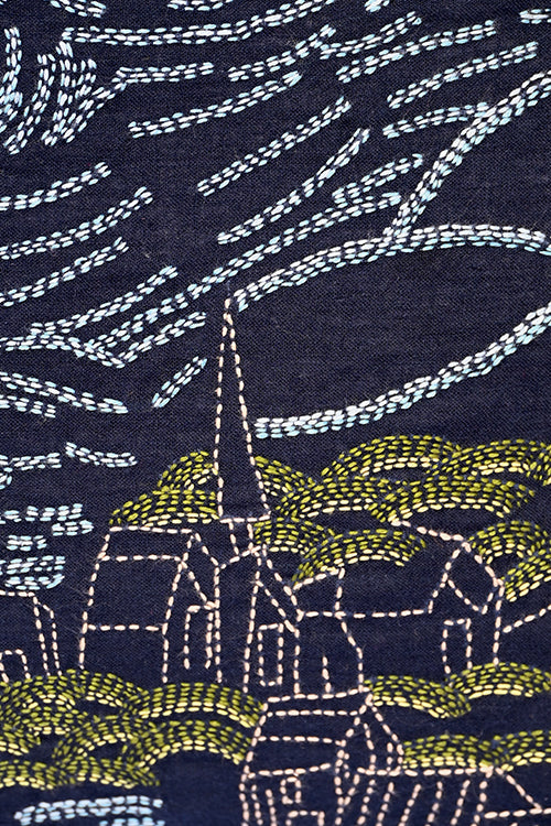 Okhai "Dancing Stars" Hand-Embroidered Mirrorwork Pure Cotton Cushion Cover