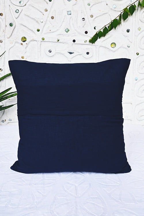 Okhai "Dancing Stars" Hand-Embroidered Mirrorwork Pure Cotton Cushion Cover