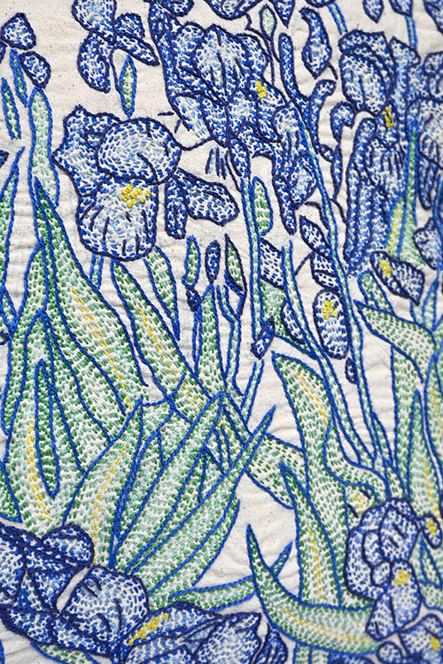 Okhai "Irises" Hand-Embroidered Pure Cotton Cushion Cover