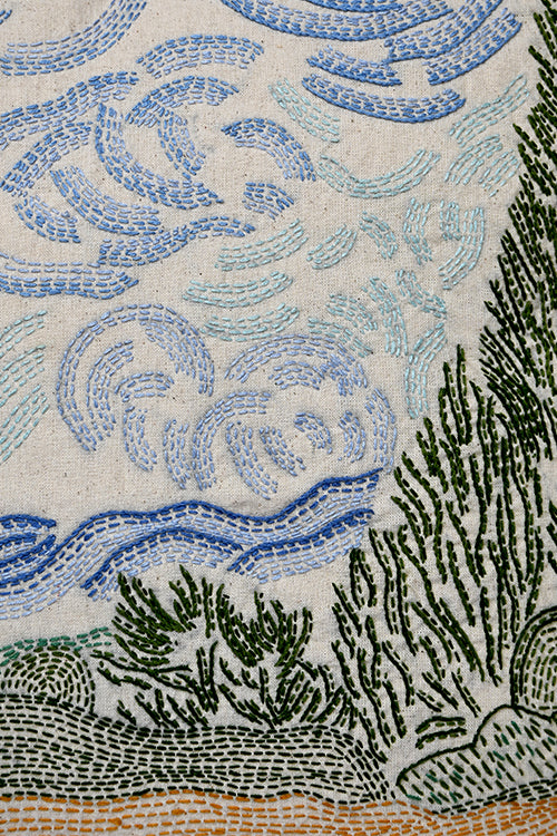 Okhai "Wheat Field" Hand-Embroidered Pure Cotton Cushion Cover