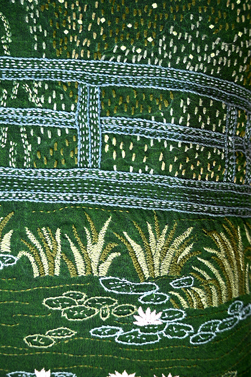 Okhai "Japanese Bridge" Hand-Embroidered Pure Cotton Cushion Cover