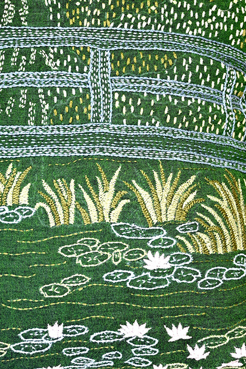 Okhai "Japanese Bridge" Hand-Embroidered Pure Cotton Cushion Cover