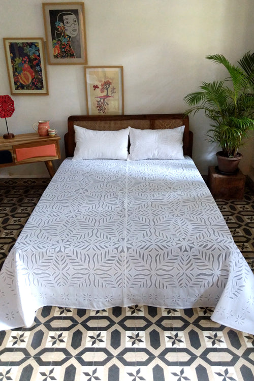 Okhai 'Celeste' Pure Cotton Applique Work Bed Cover without Pillow