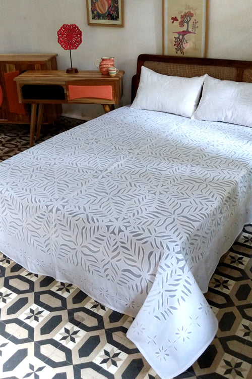 Okhai 'Celeste' Pure Cotton Applique Work Bed Cover without Pillow