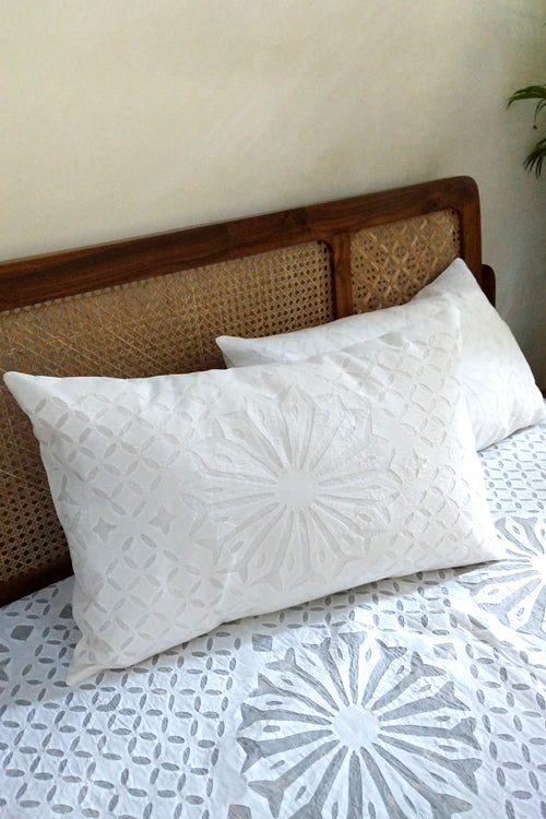 Okhai 'Snowflake' Applique Work Pure Cotton Bed Cover without Pillow