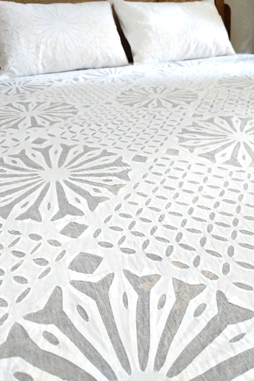 Okhai 'Snowflake' Applique Work Pure Cotton Bed Cover without Pillow