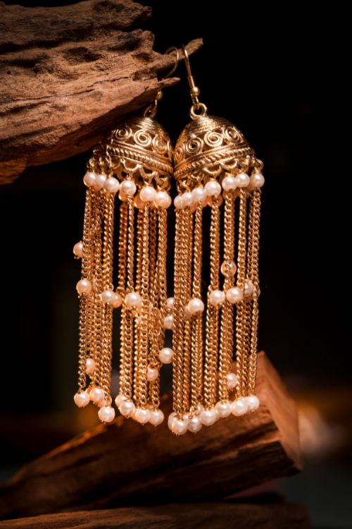 Miharuchandcrafted Gold Tone Dokra Jhumki Earrings With Pearls