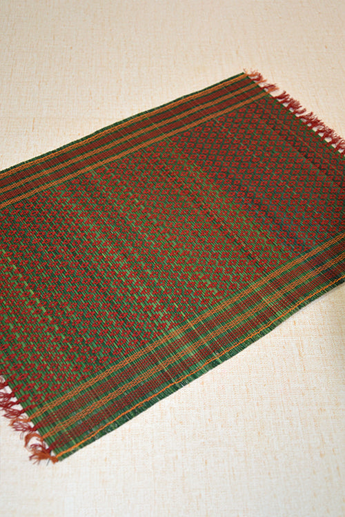 Dharini Madurkathi Tassels Placemats & Runner Set Green Maroon (Set Of 7)