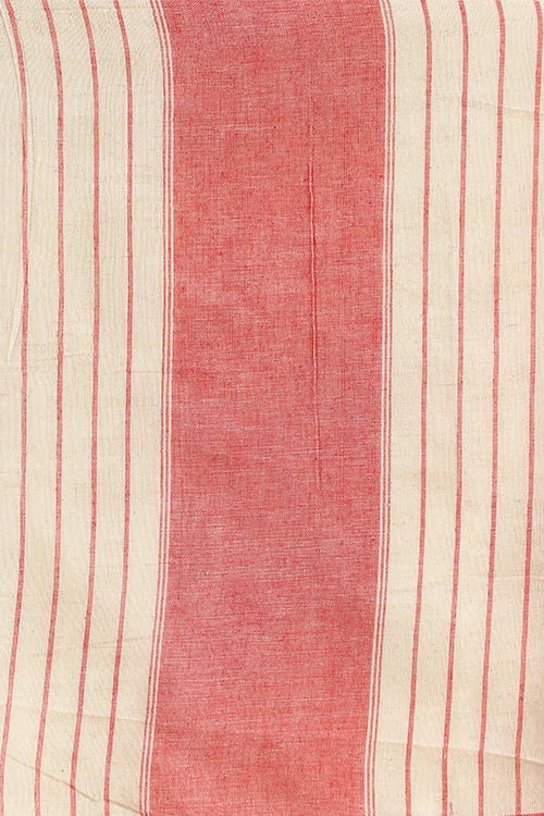 Punarjeevana Off White Body Red Yellow Narrow Border Reversible Dhotra Saree