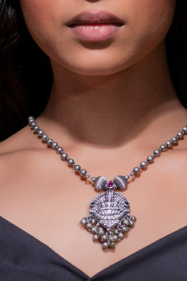India Craft House Pure Silver Traditional Maharashtrian Neckpiece - Necklace