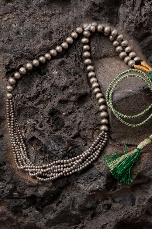 India Craft House Pure Silver Traditional Maharashtrian Set - Gol Mani Neckpiece