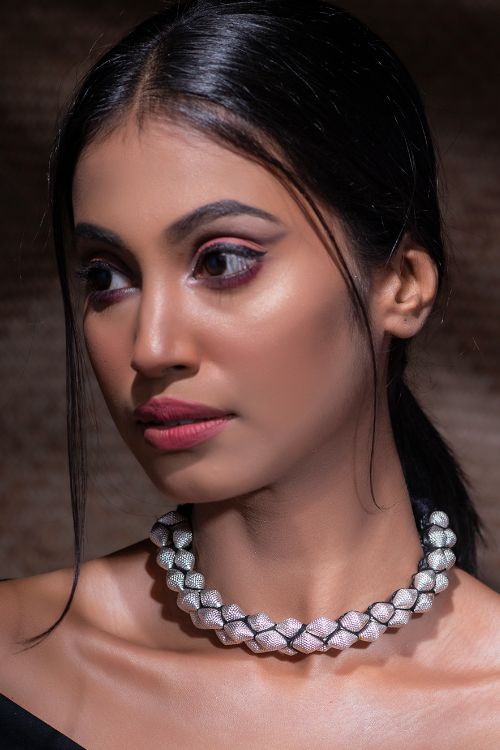 India Craft House Pure Silver Traditional Maharashtrian Neckpiece - Lambat Mani Thushi