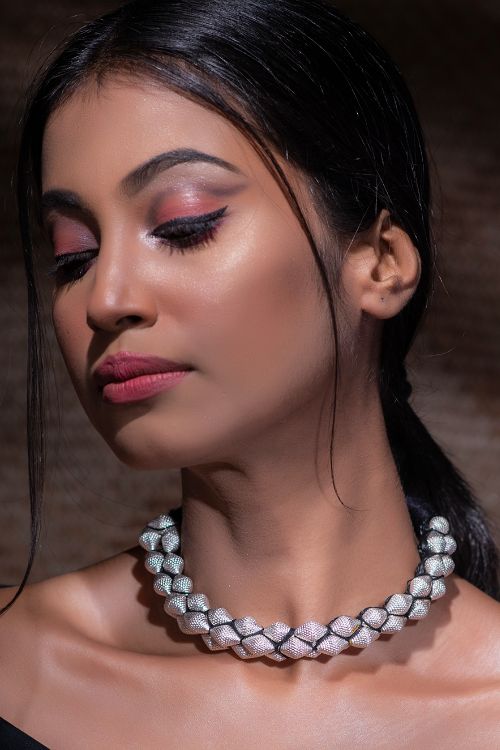 India Craft House Pure Silver Traditional Maharashtrian Neckpiece - Lambat Mani Thushi