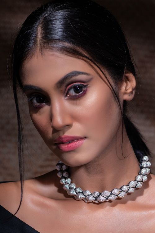 India Craft House Pure Silver Traditional Maharashtrian Neckpiece - Lambat Mani Thushi