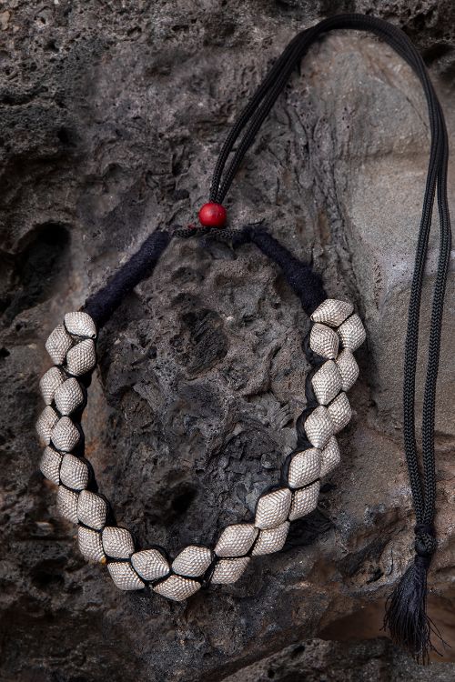 India Craft House Pure Silver Traditional Maharashtrian Neckpiece - Lambat Mani Thushi