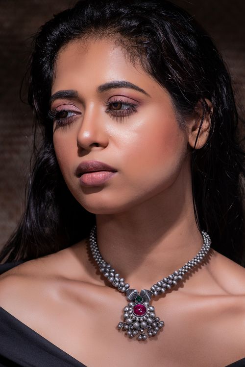 India Craft House Pure Silver Traditional Maharashtrian Neckpiece - Saajghat Thushi