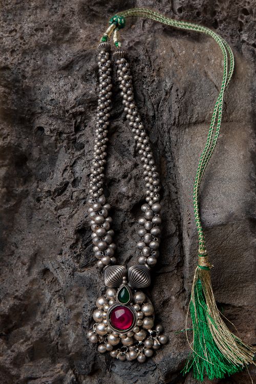 India Craft House Pure Silver Traditional Maharashtrian Neckpiece - Saajghat Thushi
