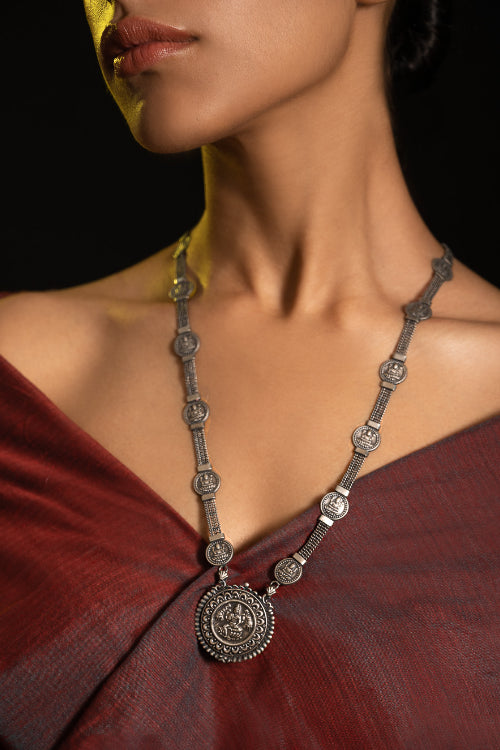 TICH Pure Silver Traditional Maharashtrian Neckpiece - Pohehaar (Tri-String)