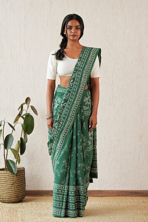 Sooti Syahi ' Celestial Drift' Hand Block Mul Cotton Saree