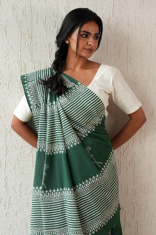 Sooti Syahi ' Heritage Aura' Hand Block Mul Cotton Saree
