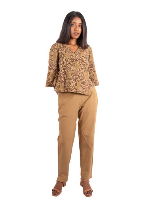 Creative Bee 'SANDTIDE' Wrap Top With Natural Dye, Hand Block Printed With Tortoise Design