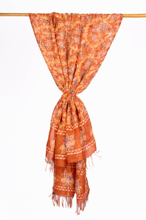 Creative Bee 'HALLEY' Natural Dye, Hand & Block -Painted Batik Linen Stole