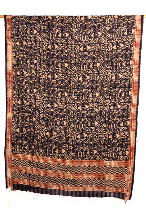 Cretive Bee 'COVE' Natural Dye, Block Printed Three Silk Dupatta