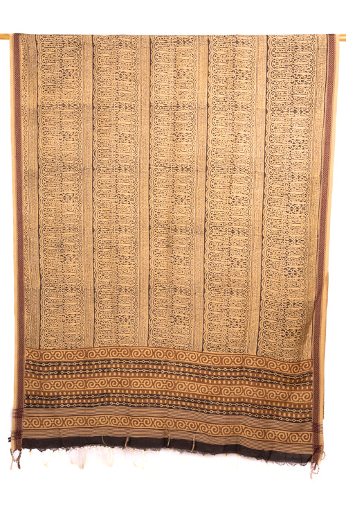 Creatiev Bee 'MISTY' Natural Dye, Block Printed Tussar Silk Dupatta