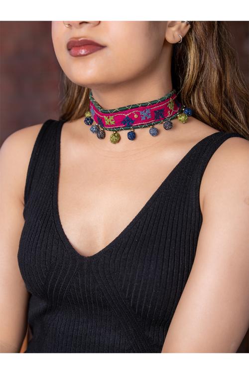 Craftroots Pink Thread Ball Rabari Choker