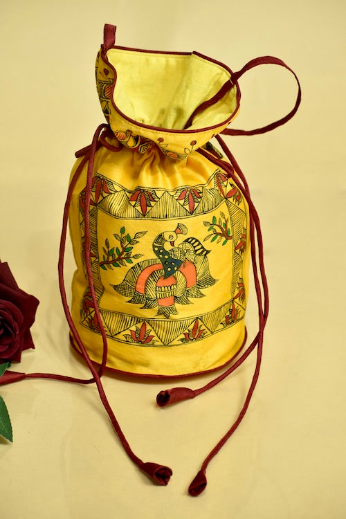 Diorama Designs "Symphony Of Grace" Silk Handpainted Madhubani Potli