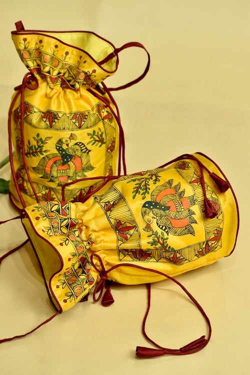 Diorama Designs "Symphony Of Grace" Silk Handpainted Madhubani Potli