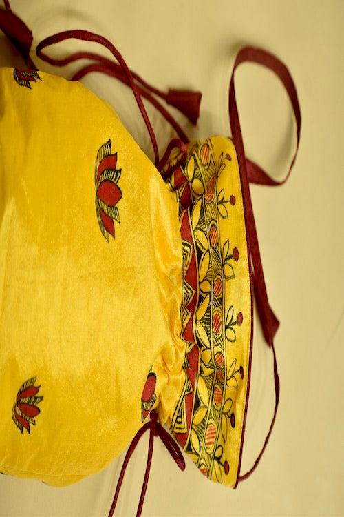 Diorama Designs "Symphony Of Grace" Silk Handpainted Madhubani Potli