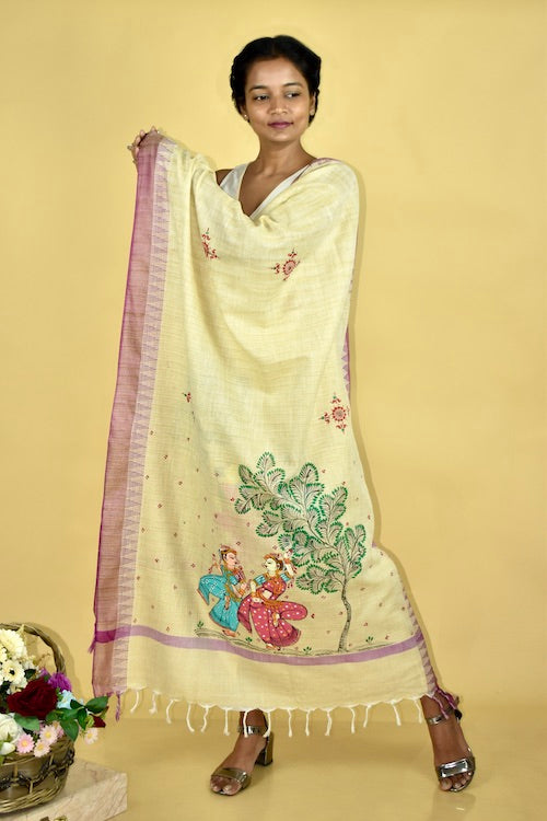 Diorama Designs Pattachitra Handpainted Nratya Utsav Dupatta