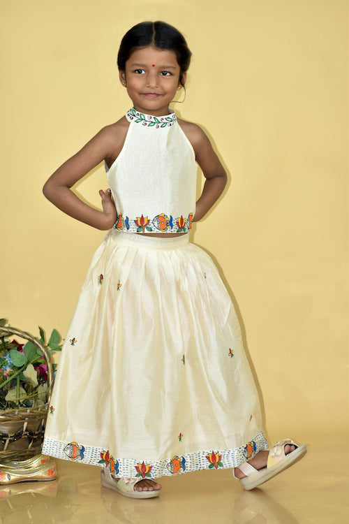 Diorama Designs "Underwater Wonderland" Handpainted Kids Crop Top & Lehenga Set