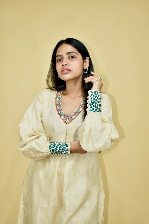 Diorama Designs Chanderi Madhubani Hand-Painted  Kurta Pant Set