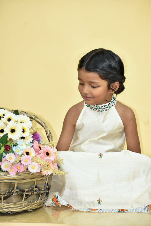 Diorama Designs "Underwater Wonderland" Handpainted Kids Crop Top & Lehenga Set