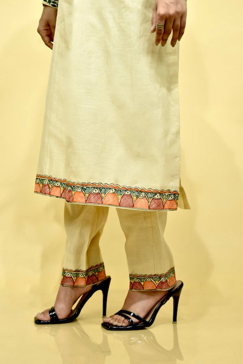 Diorama Designs Chanderi Madhubani Hand-Painted  Kurta Pant Set