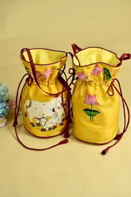 Diorama Designs "Pichwai Cow" Silk Handpainted Potli