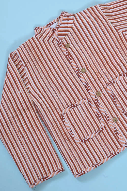 Poddar Exports Brown Stripes Kids Quilted Jacket